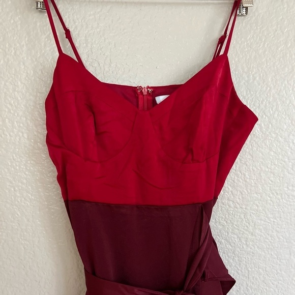 NWOT Burgundy Color Block Satin Ruffled Maxi Dress - Picture 4 of 8